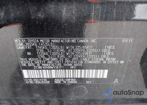 2011 Toyota Rav4 z USA, uszkodzony, nr VIN 2T3BF4DV8BW118171